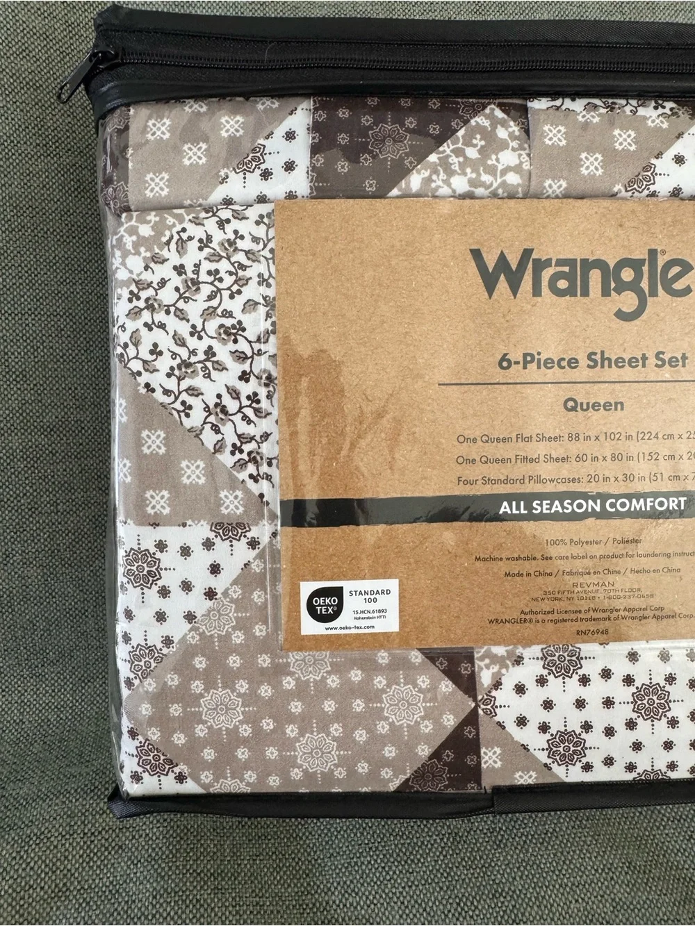 Wrangler Queen 6-Piece Sheet Set in Taupe bandana Patchwork